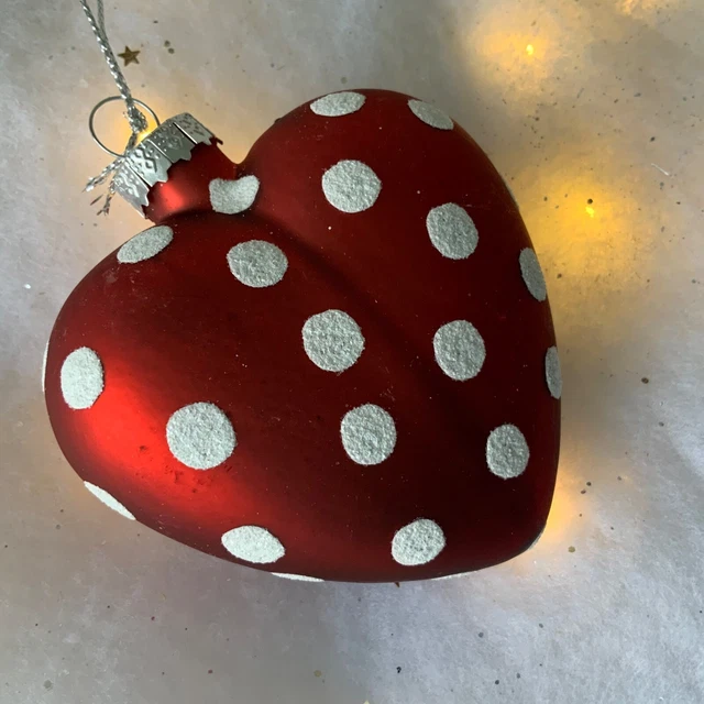 Red Glass Heart Bauble White Polka Dot Gisela Graham Christmas Hanging Decor