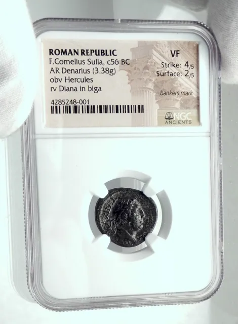Roman Republic LUCIUS CORNELIUS SULLA Dictator's Son 56BC Silver Coin NGC i78884 3