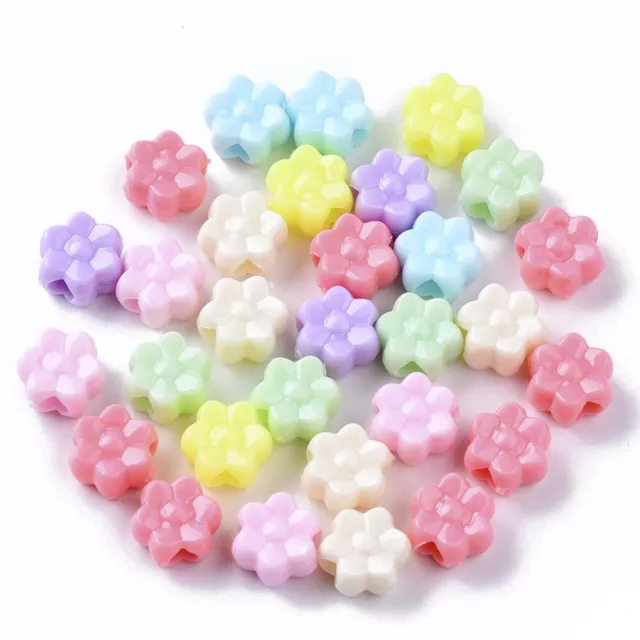 100 Acrylic Pastel Flower Beads - 11.5mm x 11.5mm - Mixed Colours - P00414