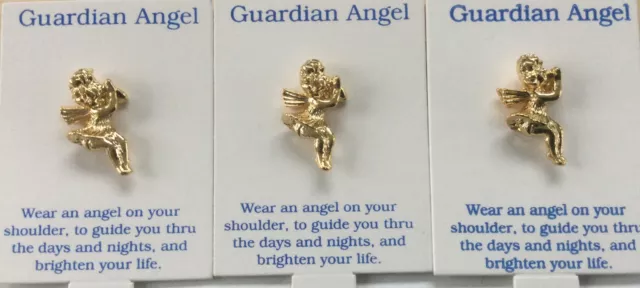 3 Praying Guardian Angels Tac Pins On Cards