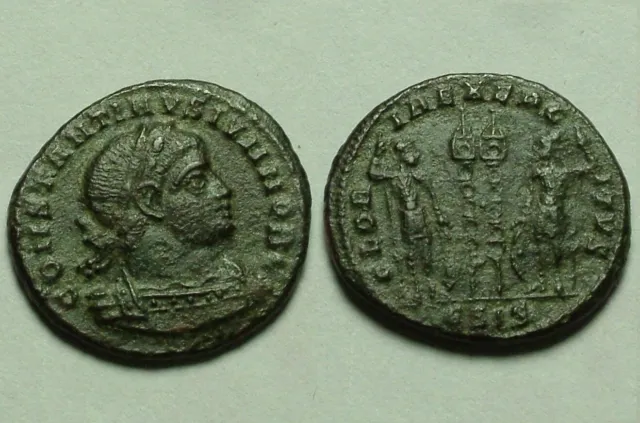 Constantine II Rare genuine Ancient Roman coin Legion soldiers Standards Siscia