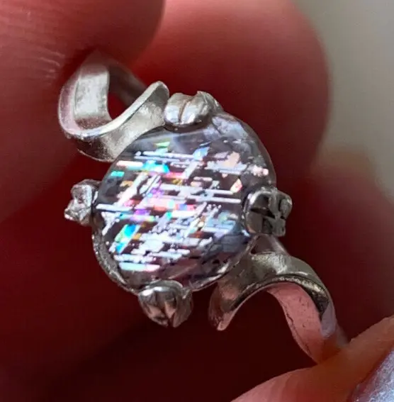 Very Rare Beautiful Full Spectrum Rainbow Lattice Sunstone Polished Crystal Ring