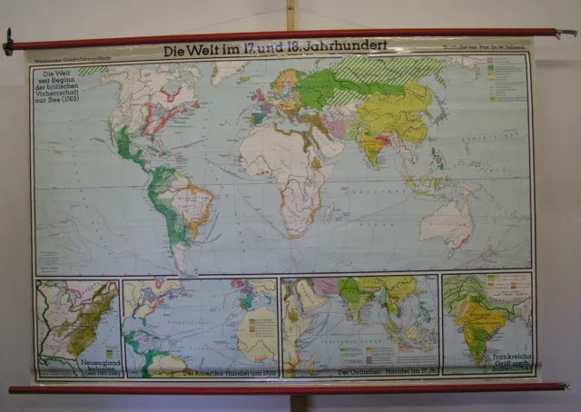 Schulwandkarte schöne alte Weltkarte 17.-18.Jahrh 199x133 vintage world map 1975