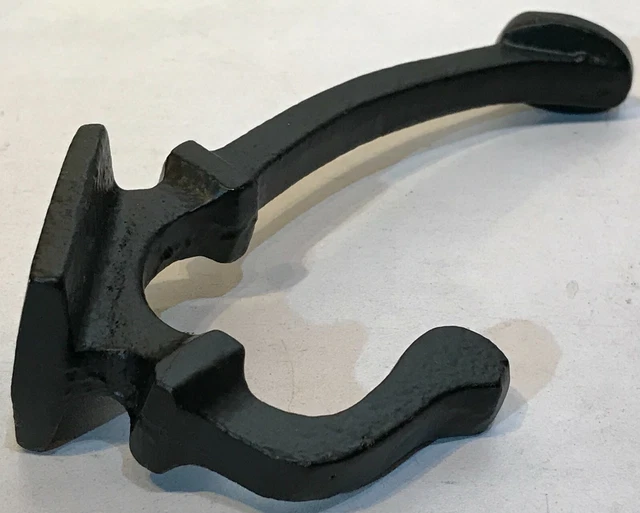 HD Cast Iron Coat Hat 4" Long Double Wall Hook 5" Tall Black Antique Style NEW