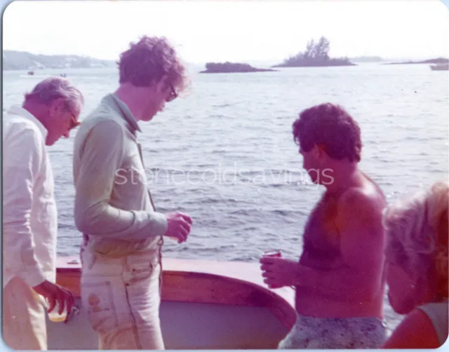 Vintage Found Photo - 1970s - Boat Party Drinking In The Ocean Men Look At Sea