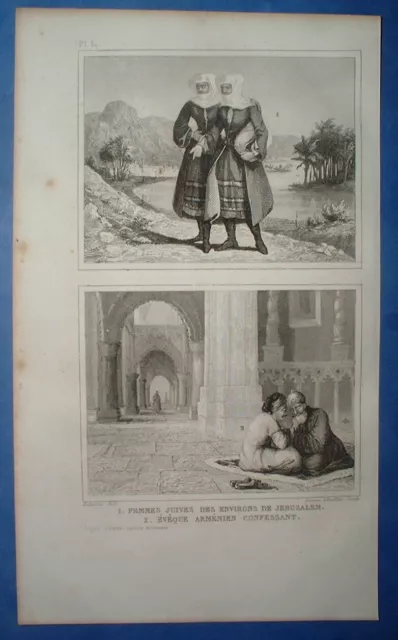 CLA 104 GRAVURE 1844 FEMMES JUIVES - EVEQUE ARMENIEN - judaica