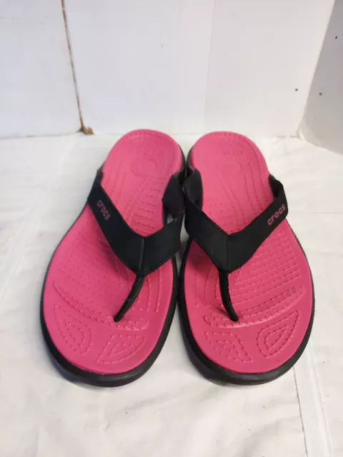 Crocs Iconic Comfort Kadee II Flip Flops Womens Sz 10 Black Pink Thong Sandals