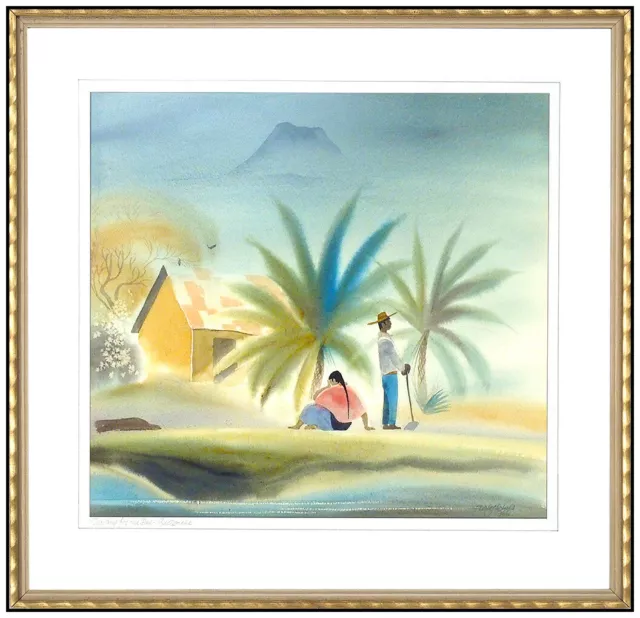 Dale Nichols Original Gouache Painting Signed Guatemala Landscape Framed Artwork