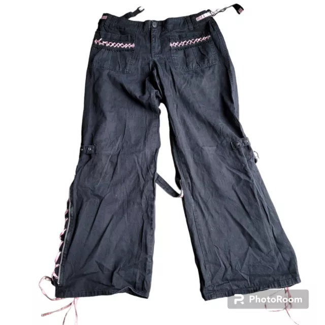 VINTAGE TRIPP NYC Black Pink Ribbon Corset Bondage Pants SIZE 9 Hot Topic  Chains 