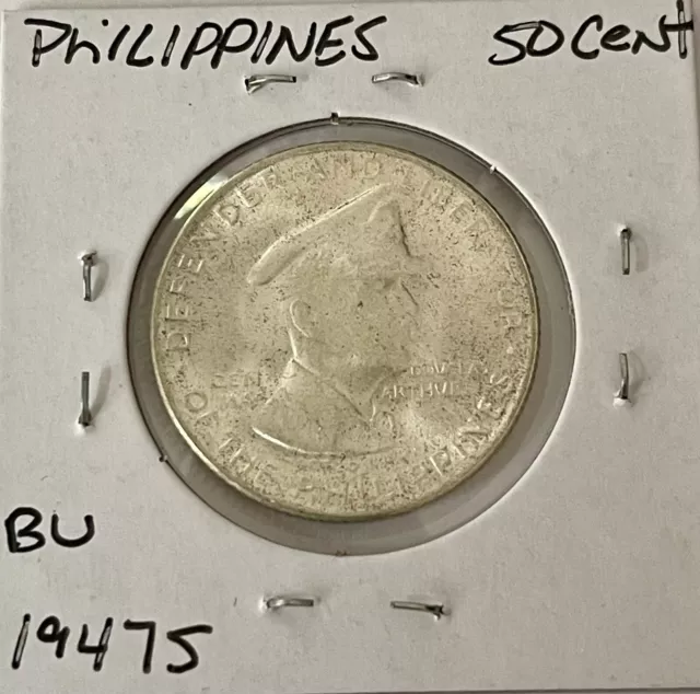 1947 Philippines 50 Centavos Uncirculated MacArthur Silver Coin SM128