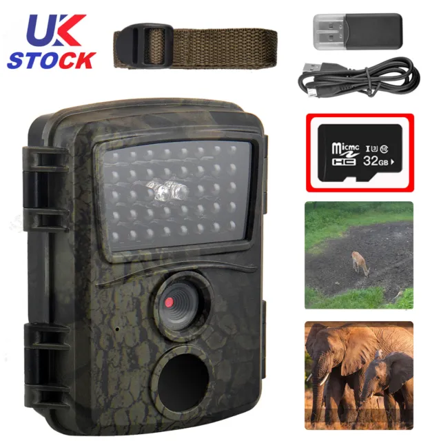 32GB Trail Wildlife Camera 20MP 1080P HD Trap Game Hunting Cam PIR Night Vision