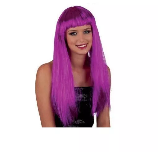 Carnevale Halloween Parrucca Pretty Pony Viola Lunga Liscia Wig Purple Long Hair