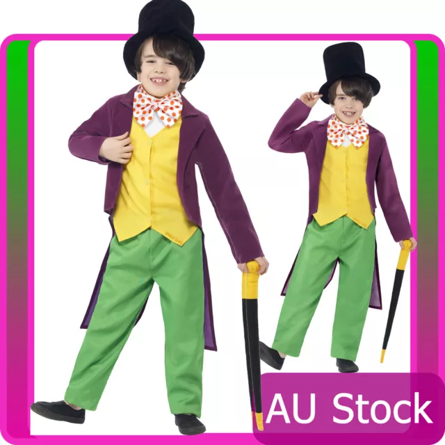 Boys Roald Dahl Willy Wonka Costume Chocolate Factory Kids Child Book Week Dress