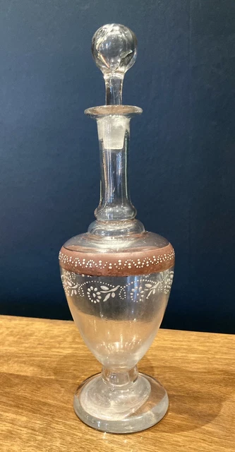 *PETITE CARAFE A LIQUEUR ANCIENNE VERRE EMAILLE avec son BOUCHON cave à liqueur