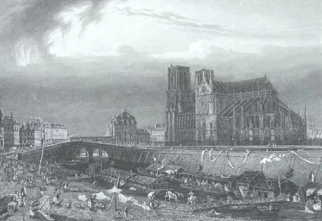 PARIS vue du QUAI des TOURNELLES au 19eme siècle - Gravure du 19eme siècle