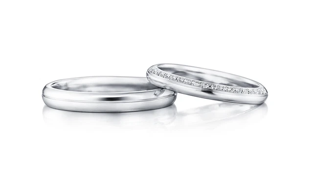 ALLIANCE DE COUPLE en or blanc massif 18 carats avec diamant naturel 0