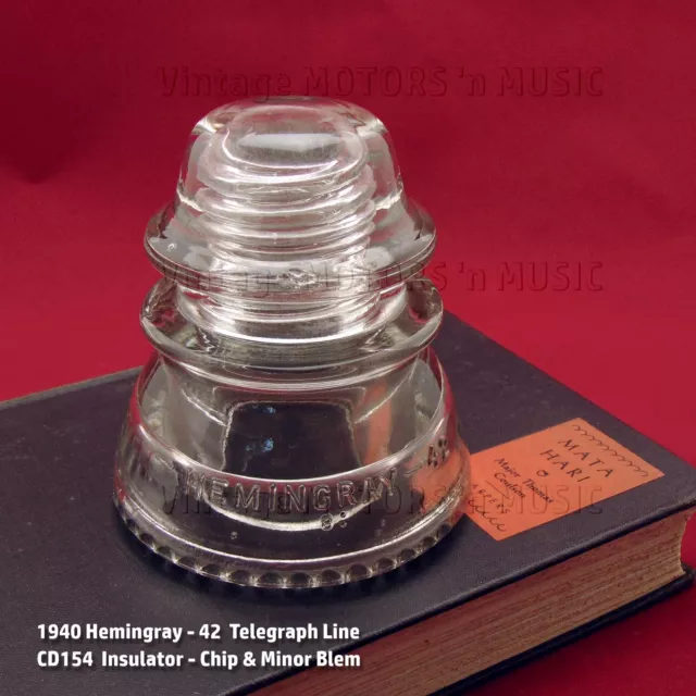 Vintage Hemingray Style 42 Clear Glass Rural Telegraph Insulator CD154 c. 1940