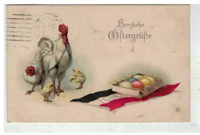 Joyeuses Paques #16455 Poule Coq Poussin Herzliche Avec Drapeau + Cachet Militai