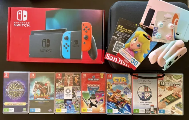 Nintendo Switch Neon Console Bundle ▪️7 Games▪️Cases▪️+More▪️like New USED ONCE