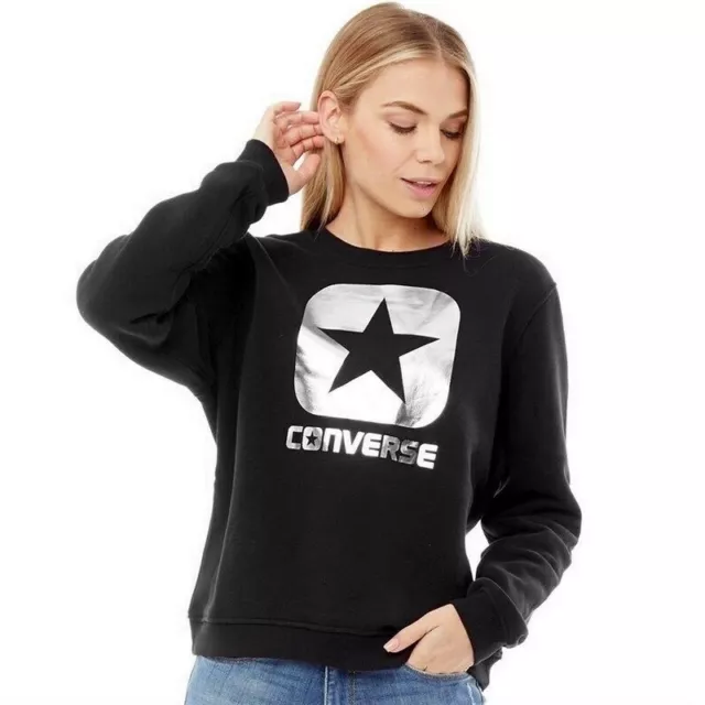 Converse Damen Pullover Sweatshirt Oversize Sweater Fleece Logo Taylor schwarz