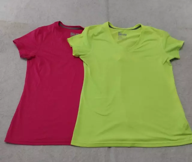 Nike Dri Fit Women's Size Large Tee Shirt Lot of 2 Neon Pink / Yellow