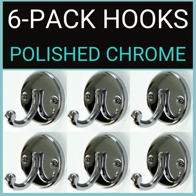 (6) Polished Chrome Decorative Hooks Hangers for Bathroom Robe Coat Hat Utility