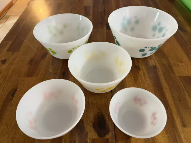 Vintage Federal Glass Mixing Bowl Set of 5 Atomic Dots Nesting Milk Glass