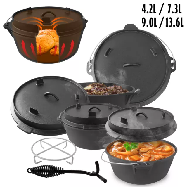 Dutch Oven mit Füßen Deckelheber Gusstopf Feuertopf Schmortopf Lagerfeuer Party.