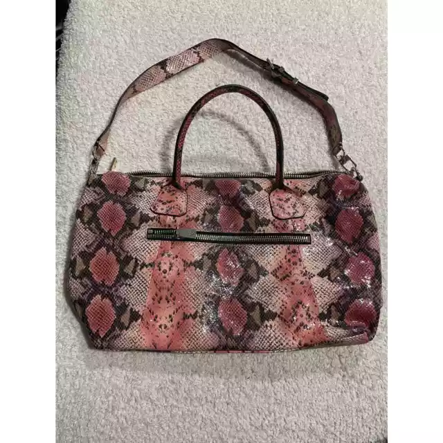 Trina Turk Womens Python-Snake Embossed Leather Shoulder Bag Pink Gray  msrp 398