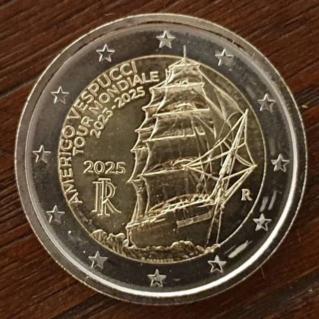 2 Euro Italie 2025 - Tour Du Monde Du Voilier Amerigo Vespucci - Trésor