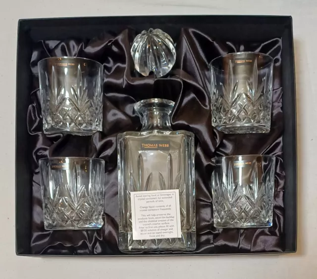 Thomas Webb Decanter & Glasses Set Romeo Pattern Finest Crystal BOXED UNUSED