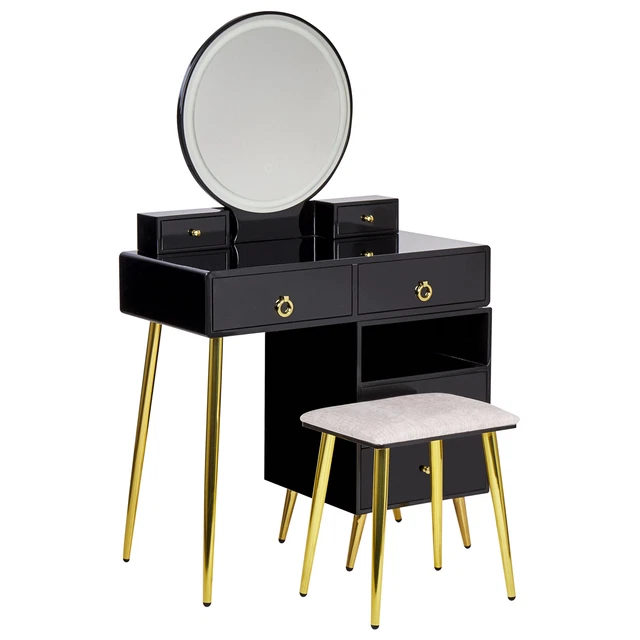 COIFFEUSE NOIR ET Doré en Métal MDF et Polyester avec Tabouret et ...