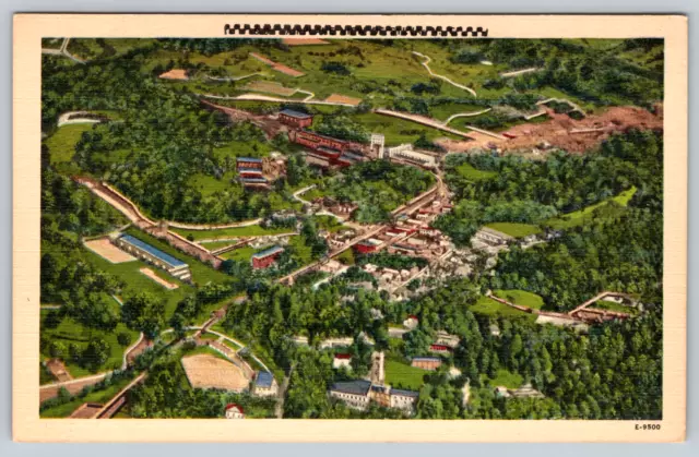 Sylva NC North Carolina, Aerial View Downtown, Vintage Linen Postcard