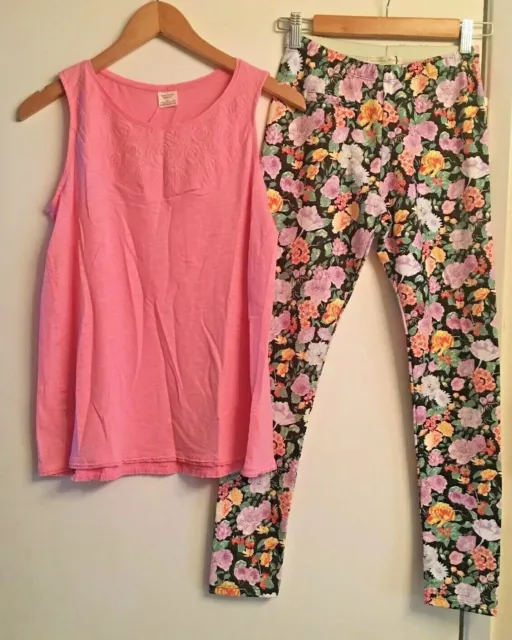 NWT ZARA Girls 2Pc Lot Pink Tank & Floral Legging Pant Set Size 13-14
