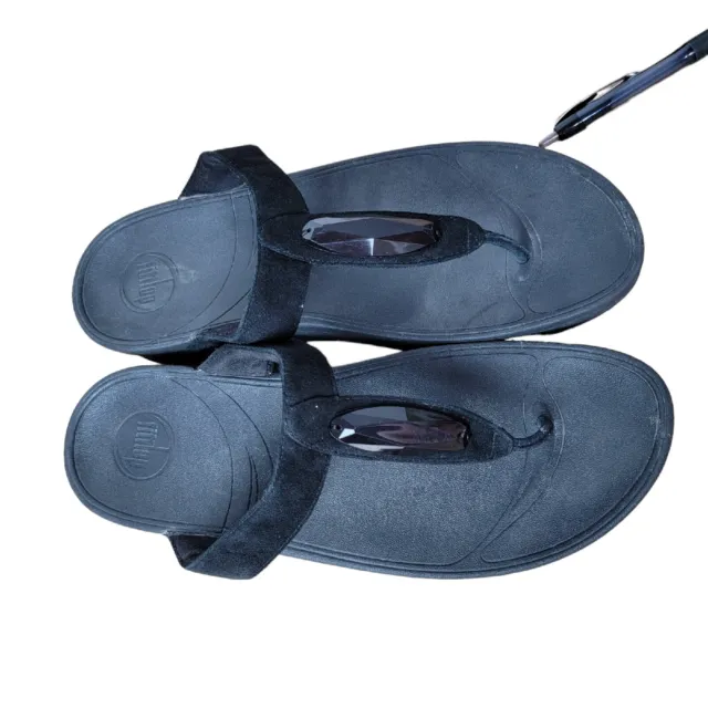 Fitflop Black Gem Embellished Suede Platform Sandals Women's Size 11 3