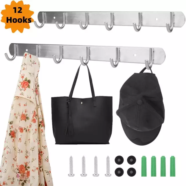 2*6 Hooks Wall Mount Key Bag Towel Rack Hanger Holder Coat Robe Hat Clothes Rack