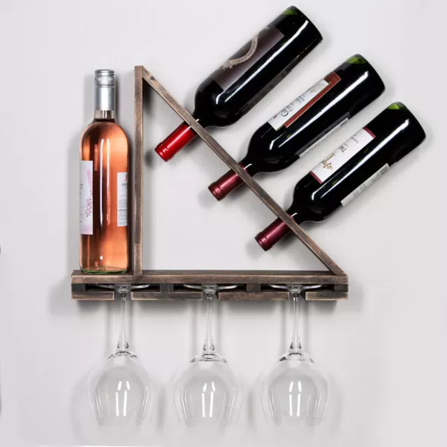 Wall Mounted Wine Rack with Glass Holder - Wood Wine Wall Hanging Mounted Holder