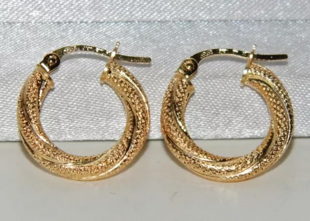 9ct Gold Ladies Hoop Earrings - Glittery Finish - 17mm - Solid 9ct Gold