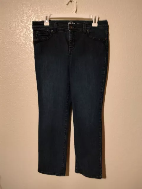 style co jeans Womens 12 PS Straight Leg Mid Rise Petite Dark Blue Short Inseam