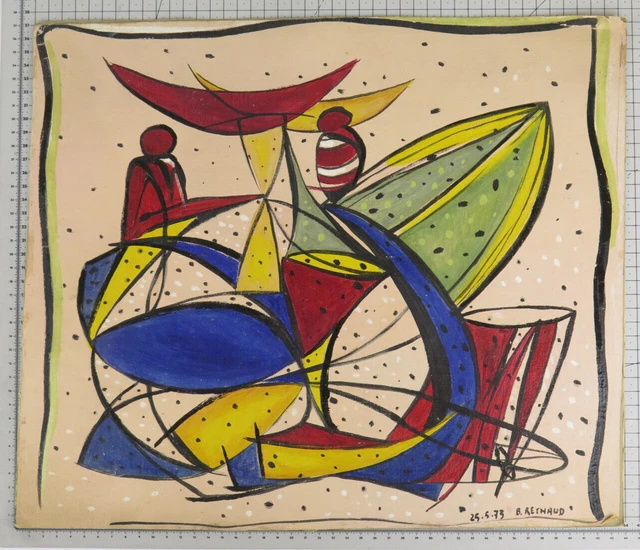 Cuadro Abstracto Vintage Pintado Firmado Reynaud Pintor Piamontés Italia Bsn