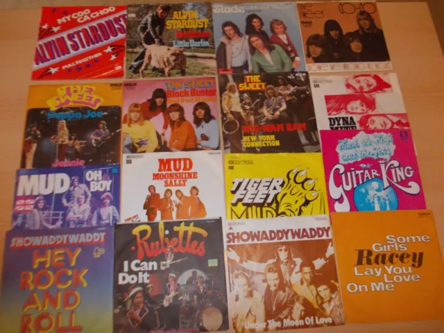 28 SINGLES--BUNTE MISCHUNG aus GLAM ROCK-POP-ROCK`NROLL.BONUS + BITTE LESEN