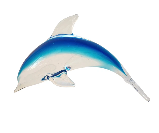 Hand Blown Murano DOLPHIN FIGURINE Art Glass Aqua Blue No Chips Cracks 9.75"