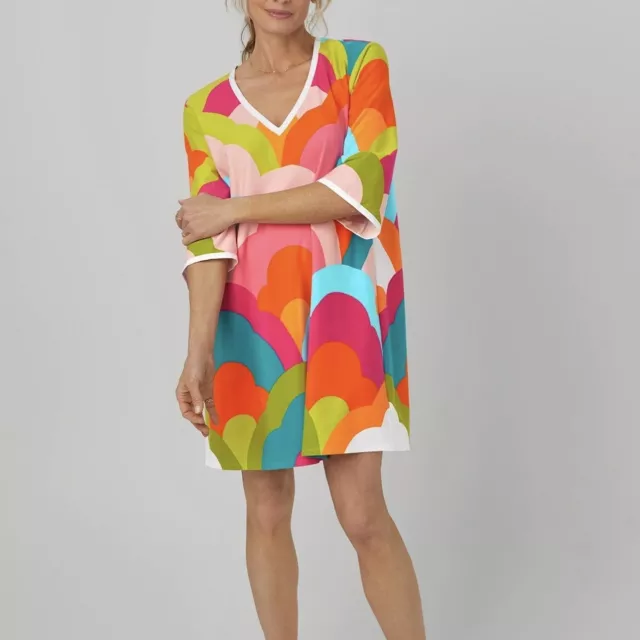 Bedhead x Trina Turk 3/4 Sleeve Stretch Jersey Caftan Rainbow Cloud Dress S/M