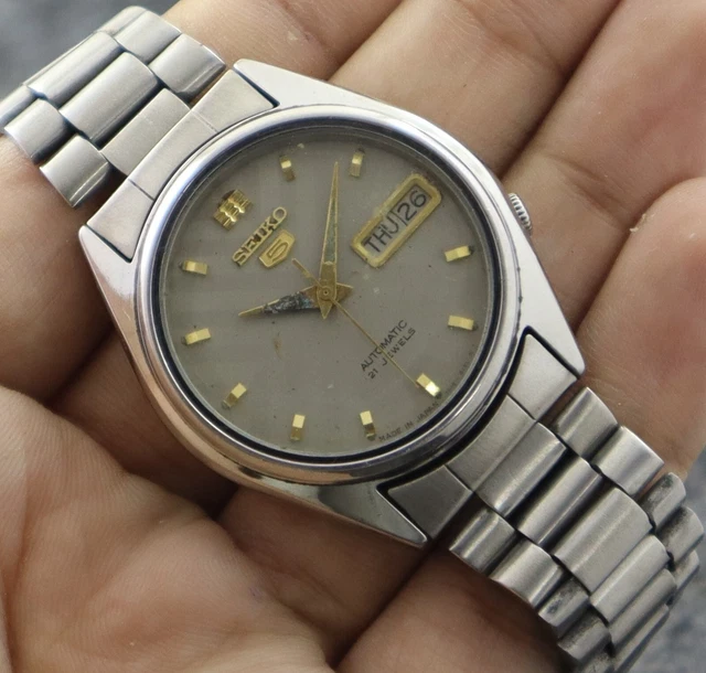 Vintage Automatic Seiko 5 Men Watch D/D 21J 7019 Original Dial Men's Watch 80's