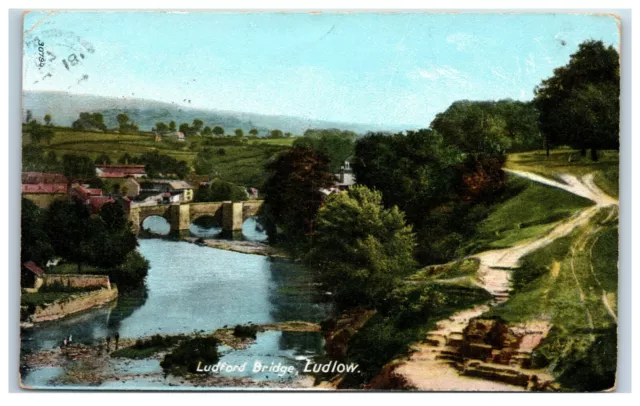 Postcard Ludford Bridge Ludlow Shropshire posted 1907