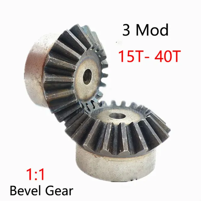 3 Mod Bevel Gear 1:1 15-40 Tooth Transmission Gears Bevel Teeth 90° 45# Steel