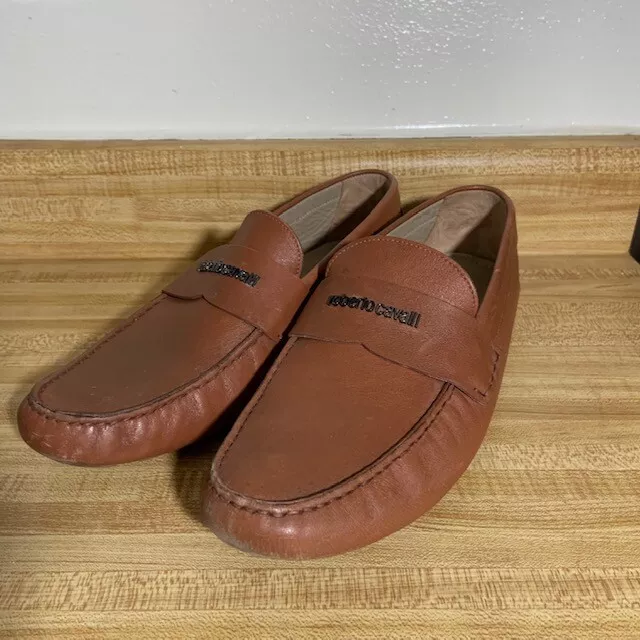 ROBERTO CAVALLI MENS Brown Leather Slip On Loafers EUC Size 44 $99.00 ...