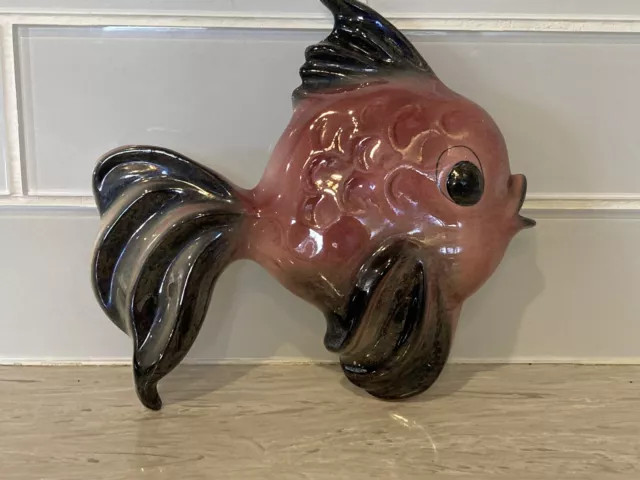 Vintage Ceramic Pink Fish Wall  Ceramicraft 1950’s mcm 8 inch