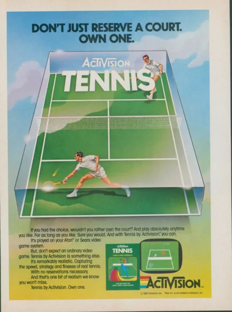1981 Activision Tennis Video Game Atari Sears System Own Court Vtg Print Ad SI4