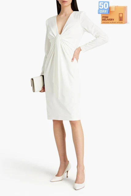 RRP €500 BADGLEY MISCHKA Abito in guaina US6 M Dettaglio cravatta a pieghe effetto avvolgente collo a V